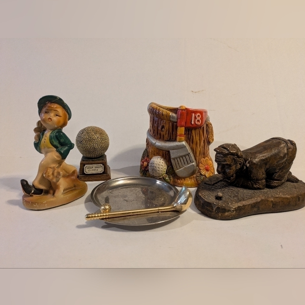Lot of Golfer Golfing Figurines. Wooden and ceramic.